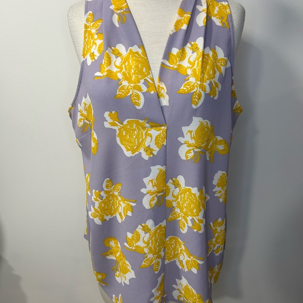 Adrienne Vittadini Floral Sleeveless Top - Yellow and Purple - Large